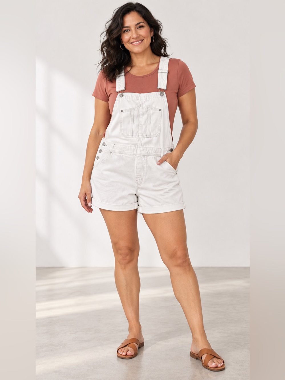 Old Navy White Denim Shortalls Overalls Size M